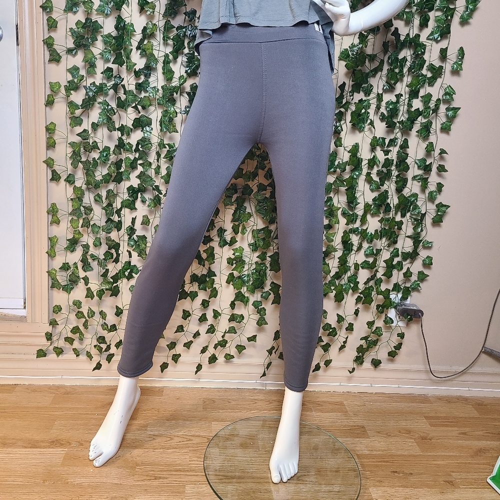 ​Sherpa Lined Fleece Leggings Charcoal Grey Thermal Winter Pants Cat Detail - Picture 3 of 14